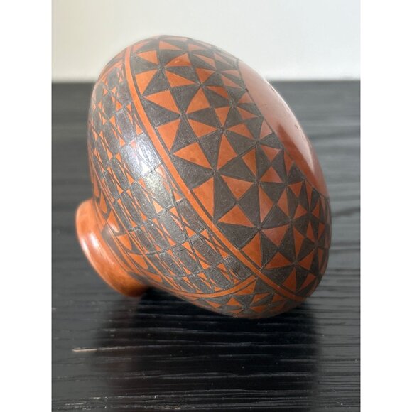 Mata Ortiz Seed Pottery Handmade by Flora Rodriguez Geometric Design Mexican Art - Picture 8 of 12